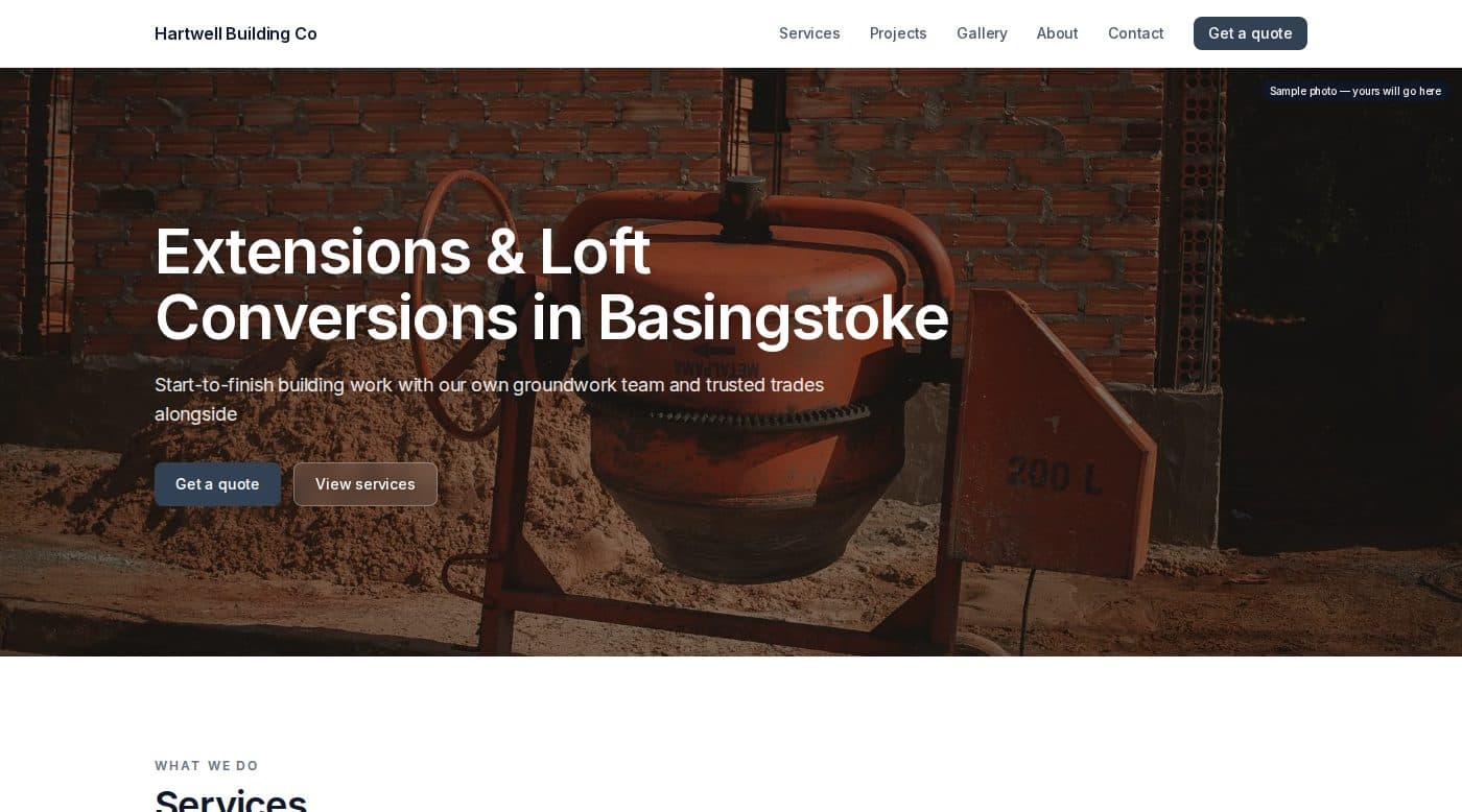 Website Guv built for Hartwell Building Co, Basingstoke