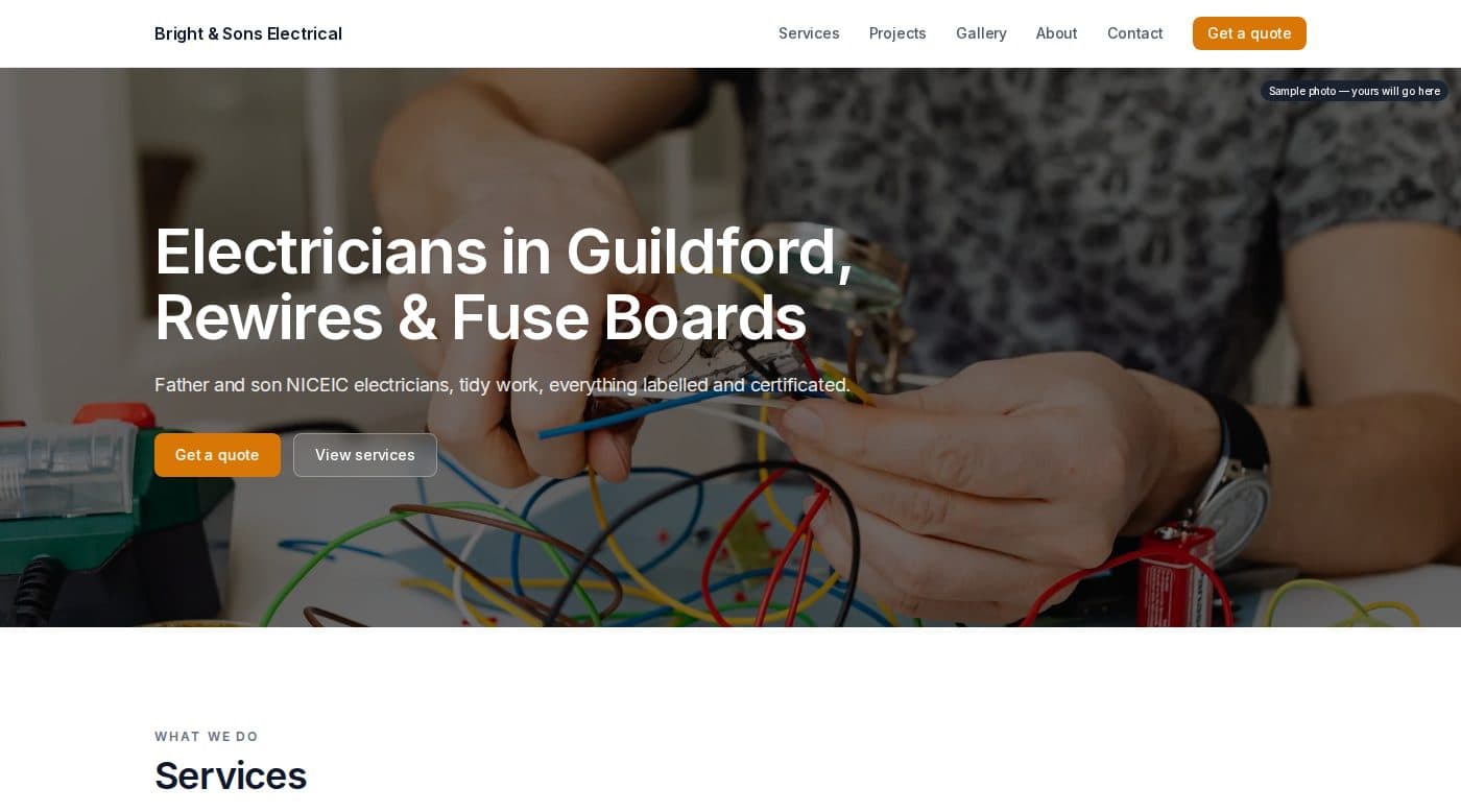 Website Guv built for Bright & Sons Electrical, Guildford