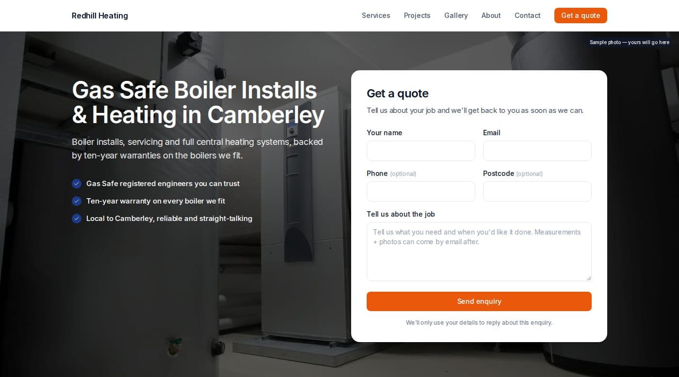 Website Guv built for Redhill Heating, Camberley