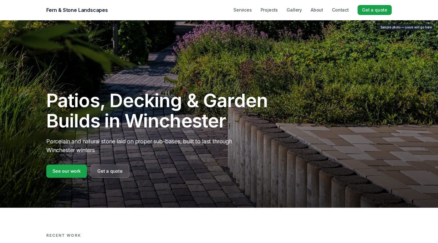 Website Guv built for Fern & Stone Landscapes, Winchester