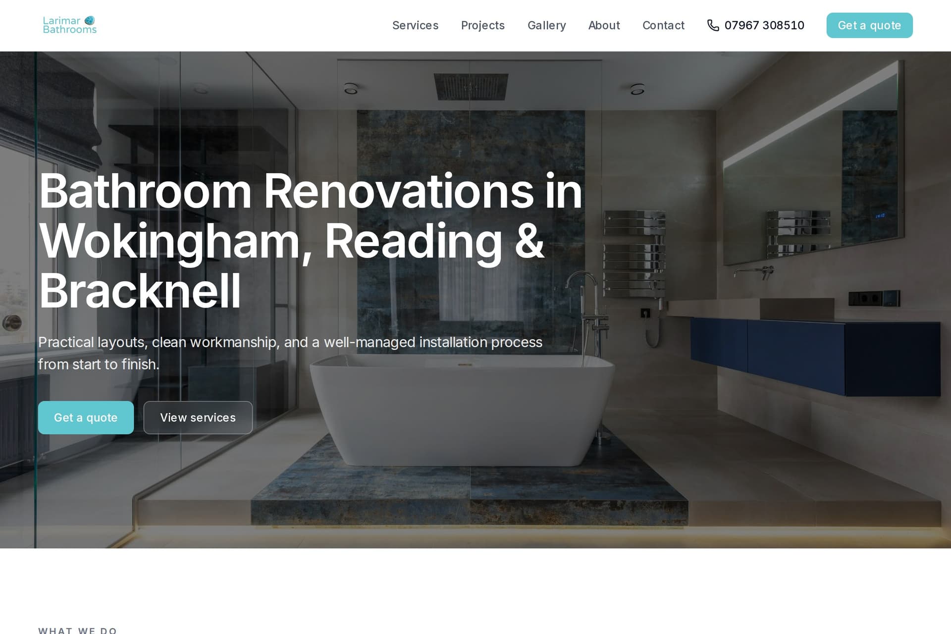 Larimar Bathrooms — a real trade website built with Heyguv